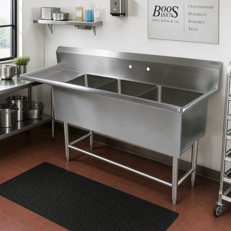 Product image #2 for John Boos Pro-Bowl 3-Compartment Sink with Left Drainboard, 76-3/16" x 29-1/2", 14" Deep Bowls