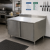Thumbnail image #2 for BK Resources 48 x 36-Inch Stainless Steel Cabinet Base Enclosed Work Table with Hinged Doors and 5-Inch Backsplash