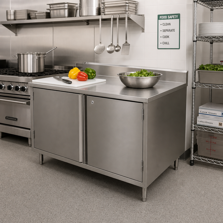 Product image #2 for BK Resources Enclosed Chef Table Cabinet Base with Hinged Doors and Lock, 36 x 24 x 39-3/4 Inches, 304 Stainless Steel Top