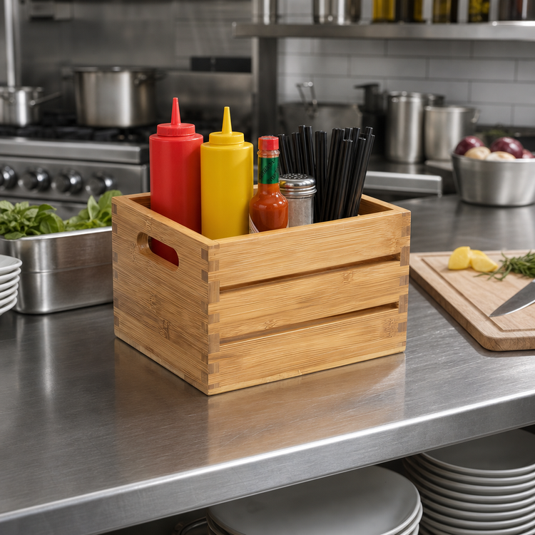 Product image #2 for American Metalcraft Rectangular Bamboo 1-Section Condiment Caddy