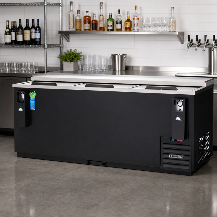 Product image #2 for Everest Refrigeration EBC80 Horizontal Bottle Cooler, 80-1/2 Inch W, 26 Cu. Ft., 3 Locking Sliding Lids