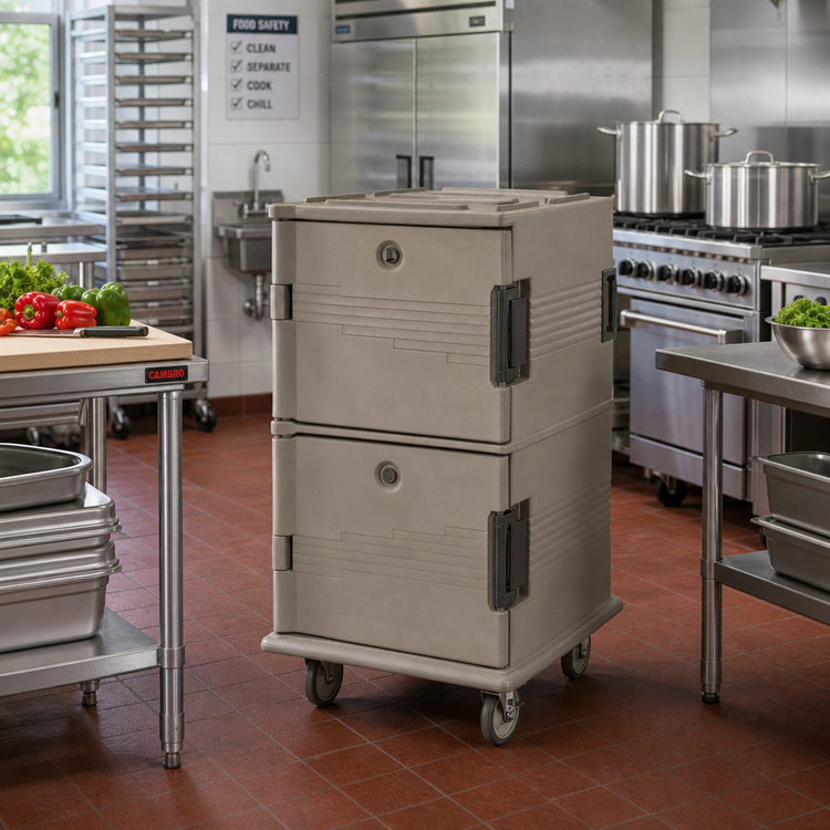Product image #3 for Cambro Ultra Camcart® Insulated Front-Loading Double-Compartment Food Pan Carrier, Security Package, 24-Pan Capacity, Granite Sand