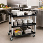 Thumbnail image #2 for Klinger's Trading ECONCART 3-Shelf Utility Bus Cart, Black Plastic Shelves, 330 lb Capacity, 4-Inch Casters