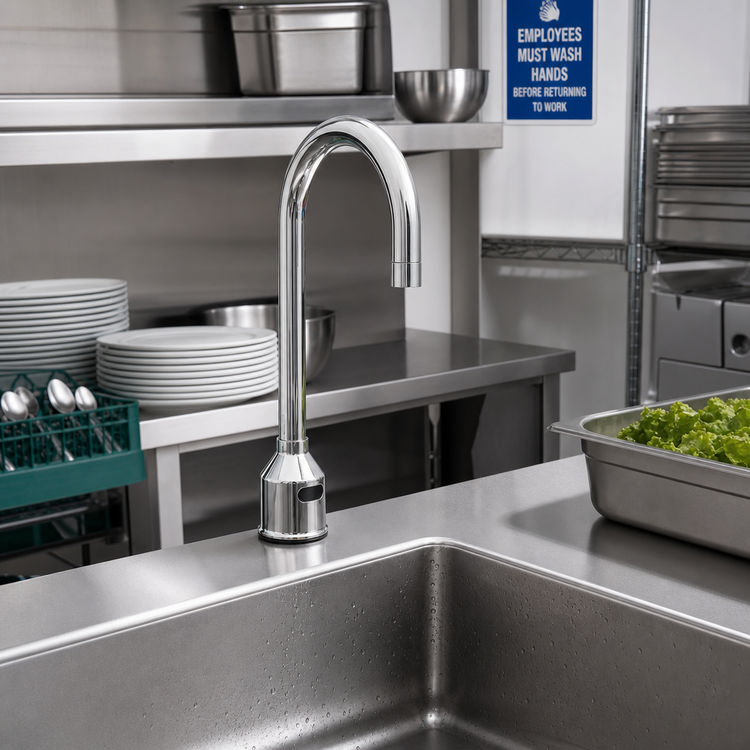 Product image #2 for T&S Brass Equip Touchless Electronic Deck-Mount Gooseneck Faucet, Hydro-Generator, 0.5 GPM
