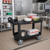 Thumbnail image #2 for Rubbermaid Commercial Heavy Duty Black Plastic Utility Bus Cart with 2 Lipped Shelves, 500 lb Capacity