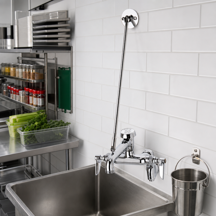 Product image #2 for T&S Brass B-0667-POL Polished Chrome Wall-Mount Service Sink Faucet with Vacuum Breaker Nozzle and Pail Hook