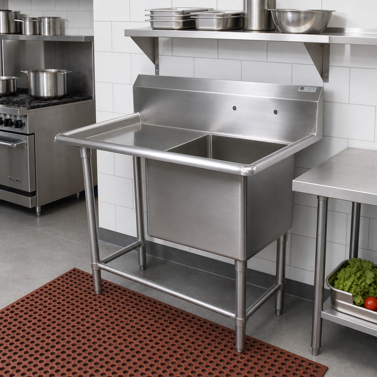 Product image #2 for John Boos Pro-Bowl 1-Compartment Floor Model Sink with Left Drainboard, 18" x 18" x 12" Bowl, 14-Gauge Stainless Steel