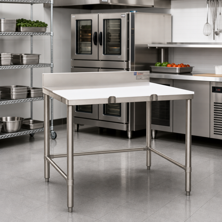 Product image #2 for Eagle Group Poly Top Trimming Table with 4-Inch Removable Stainless Steel Backsplash, 60 x 36 Inches