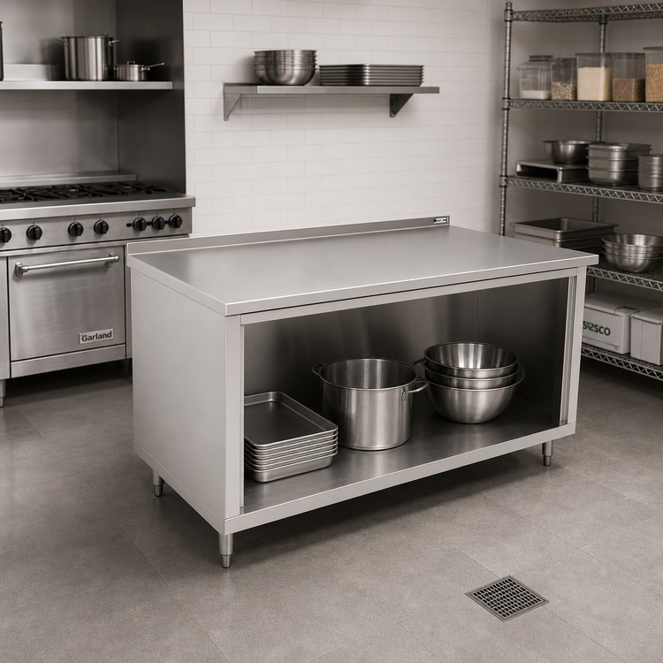 Product image #2 for John Boos Open Front Cabinet Base Work Table with 14-Gauge Stainless Steel Top, 72 x 36 Inches