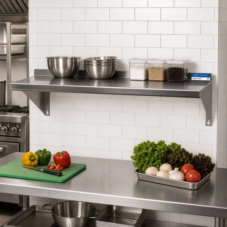 Product image #2 for BK Resources 60-Inch x 12-Inch Premium Wall-Mounted T-304 Stainless Steel Shelf