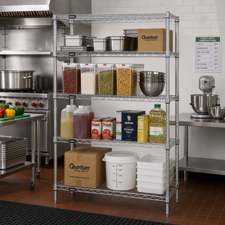 Product image #2 for Quantum Chrome Plated 4-Shelf Wire Shelving Starter Kit, 54"W x 24"D x 63"H