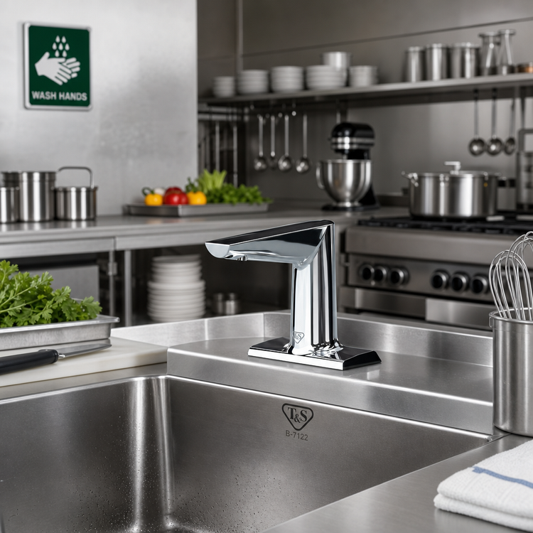 Product image #2 for T&S Brass WaveCrest Electronic Sensor Medical Faucet, 4-Inch Deck Mount, Polished Chrome, 0.5 GPM Concealed Spray Device
