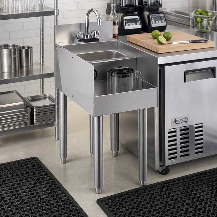 Product image #2 for Advance Tabco Underbar Basics Stainless Steel Blender Station with Dump Sink, Splash-Mount Faucet, 12 Inch