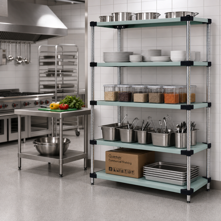 Product image #2 for Quantum 5-Shelf Solid Stainless Steel Shelving Starter Kit, 60"W x 24"D x 63"H