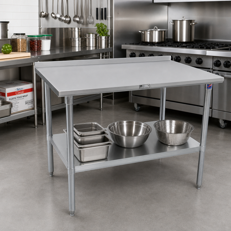 Product image #2 for John Boos Stallion 30-Inch x 24-Inch Stainless Steel Work Table with 1-1/2-Inch Rear Up-Turn and Adjustable Undershelf