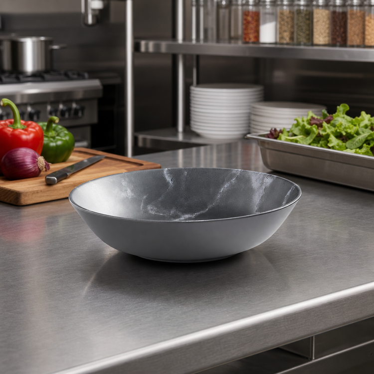Product image #2 for American Metalcraft 36 oz Round Melamine Bowl, 8-3/4 in. Dia. x 2 in. H, Matte Marble Gray