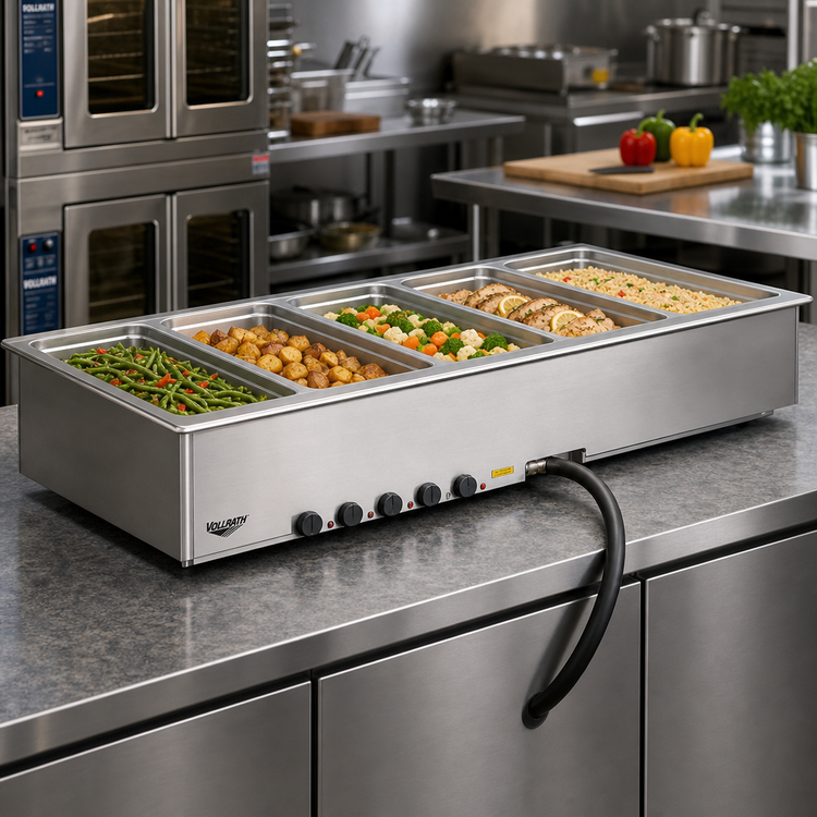 Product image #2 for Vollrath 5-Pan Full-Size Drop-In Electric Hot Food Well with Manifold Drain and Thermostatic Controls
