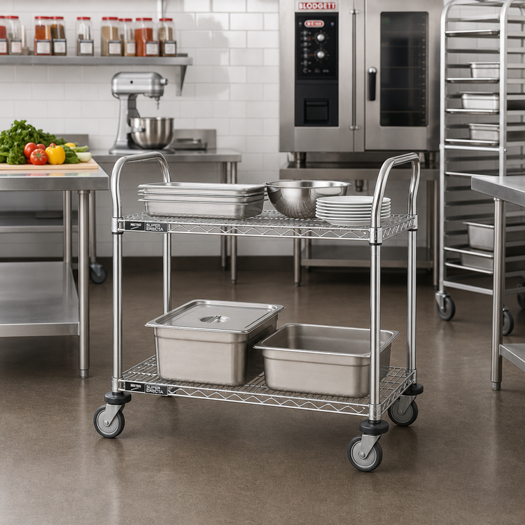 Product image #2 for Metro Super Erecta MW606 Two-Shelf Stainless Steel Utility Bus Cart, 36 x 18 Inches