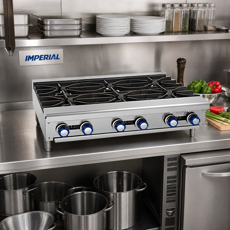 Product image #2 for Imperial 36-Inch Gas Countertop Hot Plate with 6 Open Burners and Stainless Steel Front/Sides