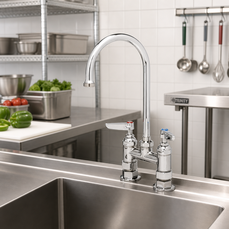 Product image #2 for T&S Brass B-0325 4-Inch Adjustable Centers Deck Mount Mixing Faucet with 5 3/4-Inch Swivel Gooseneck Spout