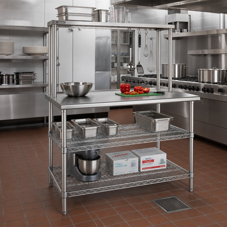 Product image #2 for Eagle AdjusTable 36" x 30" One-Tier Heavy-Duty Stainless Steel Work Surface System with Adjustable Overshelf