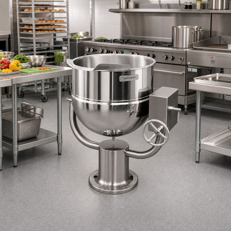 Product image #2 for Groen D-20 20-Gallon Direct Steam Manual Tilt Kettle with Pedestal Base