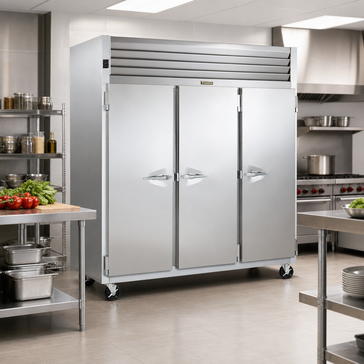 Product image #2 for Traulsen Dealer's Choice G-Series 3-Section Reach-In Freezer with Full-Height Solid Doors, Self-Contained Top-Mounted Refrigeration