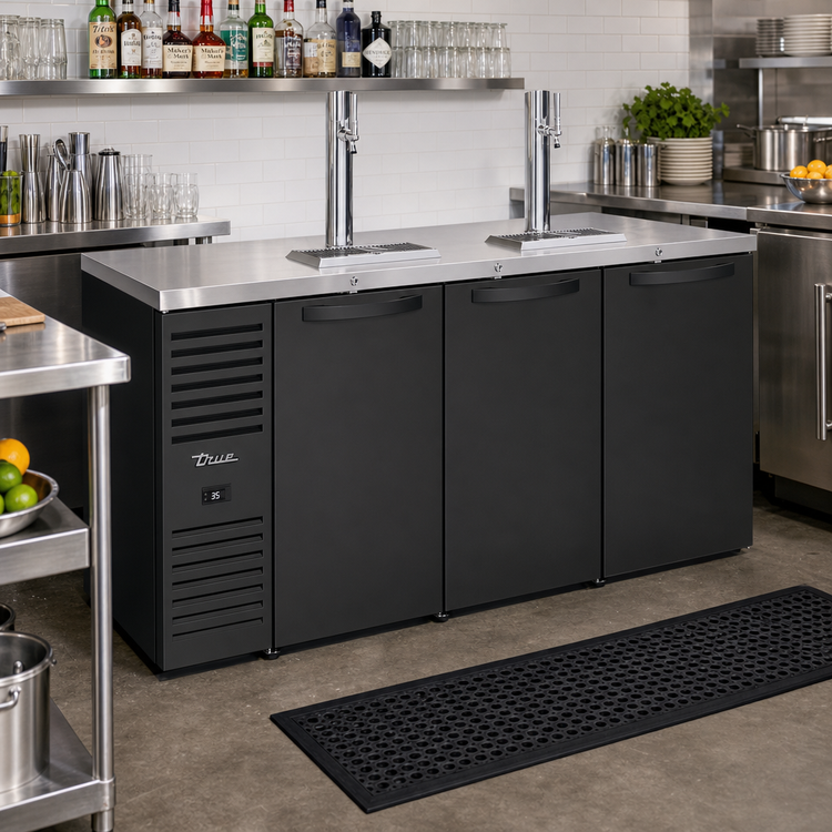 Product image #2 for Three-Section Refrigerated Draft Bar Cooler with 2 Beer Columns, 84-Inch, Stainless Steel Top, Black Exterior
