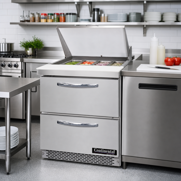 Product image #2 for Continental Refrigerator Mighty Top SW27N12M-FB-D 27" One-Section Refrigerated Sandwich Prep Table with Drawers