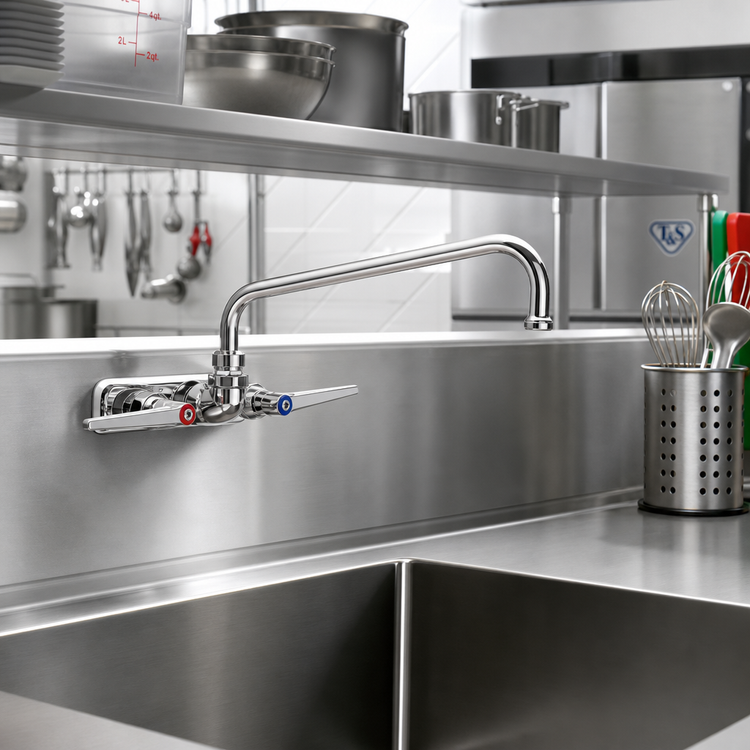 Product image #2 for T&S Deck-Mount Manual Faucet with 12-Inch Swing Spout, 4-Inch Centers, Low Lead