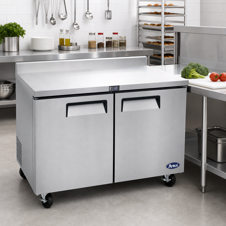 Product image #2 for Atosa Two-Section Reach-In Worktop Refrigerator with Backsplash and Solid Doors, 17.2 Cu. Ft.
