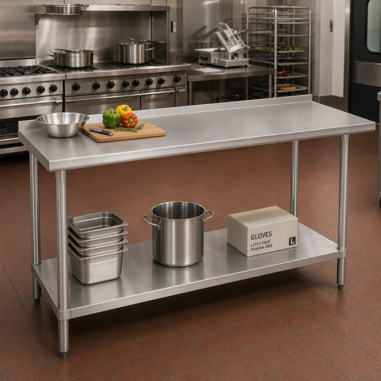 Product image #2 for 72-Inch x 24-Inch 430 Stainless Steel Work Table with Rear Up-Turn and Adjustable Undershelf