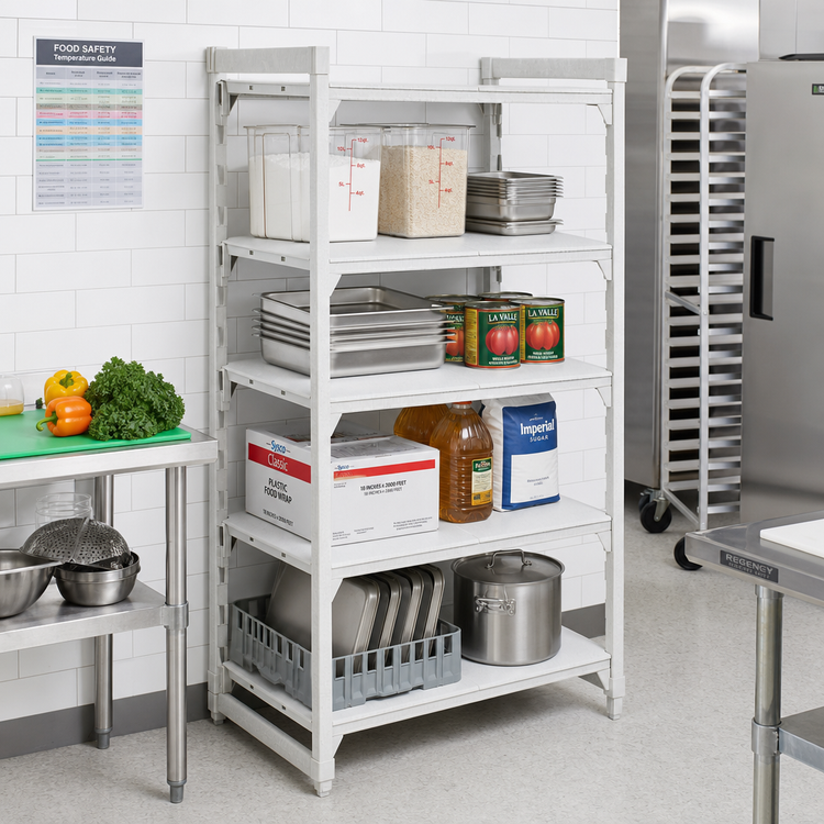 Product image #3 for Cambro Camshelving Premium 4-Tier Solid Stationary Starter Shelving Unit, 24 x 60 x 72 Inches, Speckled Gray