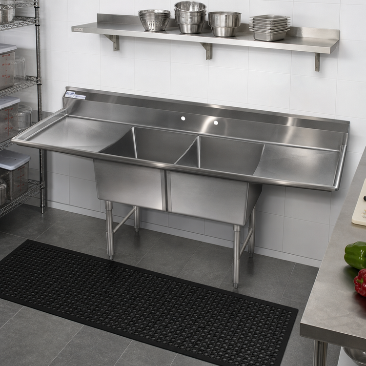 Product image #2 for Klinger's Trading 68-Inch Economy 2-Compartment Stainless Steel Sink with Dual Drainboards