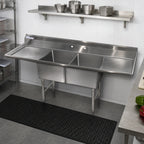 Thumbnail image #2 for Klinger's Trading ECS22D 68-Inch 2-Compartment Stainless Steel Sink with Left & Right Drainboards, 16 x 20 x 11-Inch Bowls