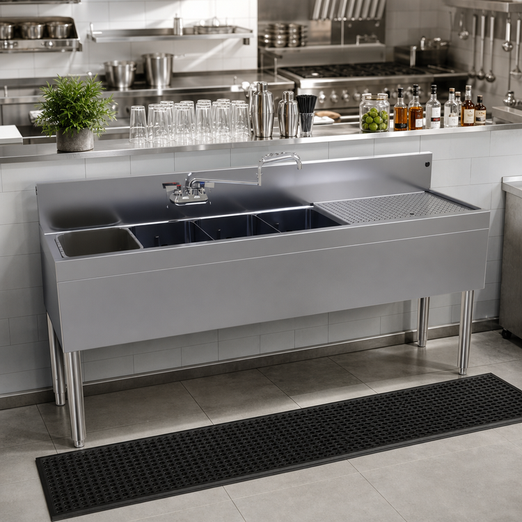 Product image #2 for Glastender FSA-72L-S 72-Inch Four-Compartment Stainless Steel Underbar Sink Unit with Right Drainboard