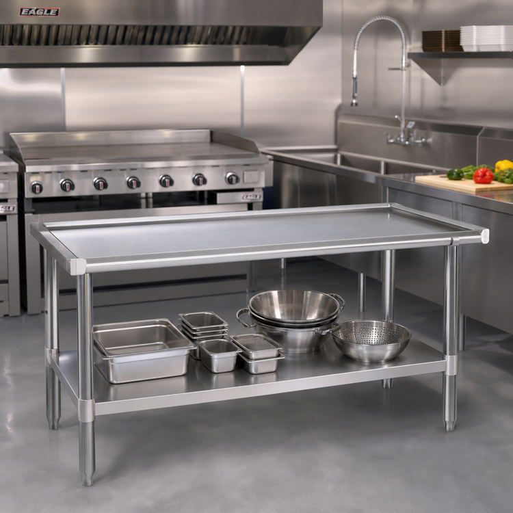 Product image #2 for Eagle Group Stainless Steel Griddle/Equipment Stand with Open Base, Adjustable Undershelf, and 1,500 lb Capacity