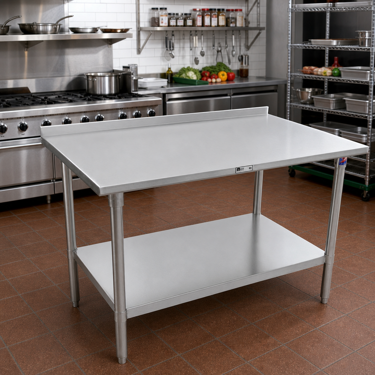 Product image #2 for John Boos Stallion 84 Inch x 30 Inch Stainless Steel Work Table with 1-1/2 Inch Rear Riser and Undershelf