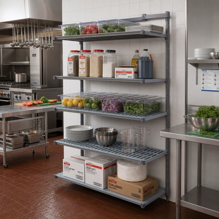 Product image #2 for Cambro Camshelving Basics Plus 24"D x 54"L x 84"H 5-Shelf Vented/Solid Add-On Polymer Shelving Unit