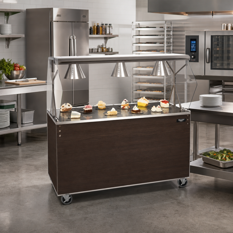 Product image #2 for Vollrath 2-Series Affordable Portable™ 46-Inch Solid Base Utility Station with Illuminated Breath Guard, Walnut Woodgrain