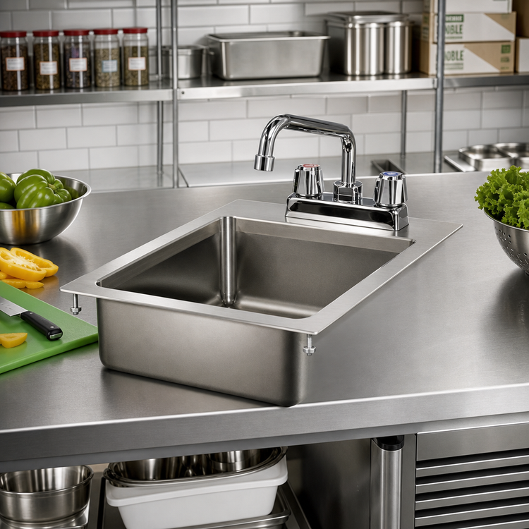 Product image #2 for Serv-Ware 12-Inch Drop-In Single-Compartment Stainless Steel Sink with Faucet and Basket Strainer