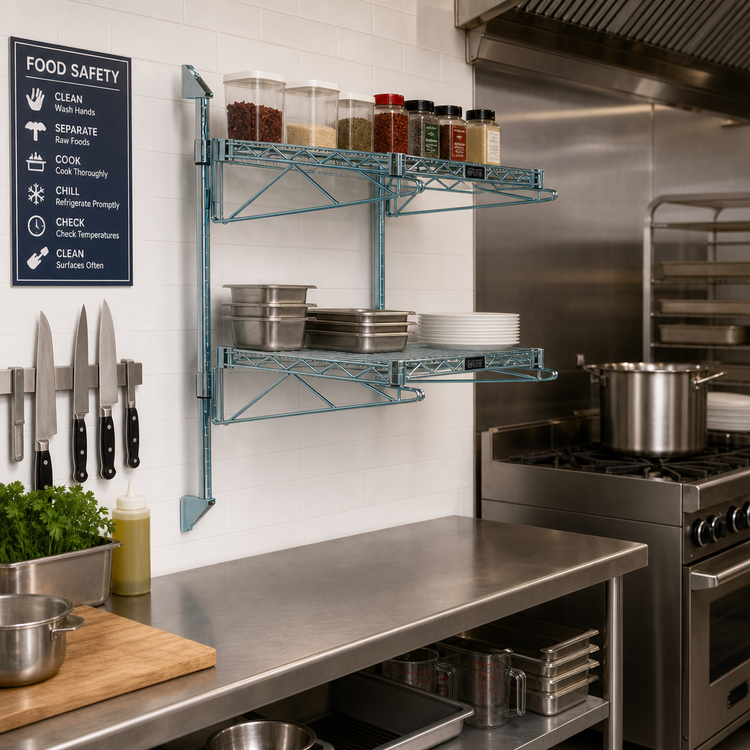 Product image #2 for Quantum Cantilever Double Shelf Wall-Mount Wire Shelving Unit, 24 x 12 Inches