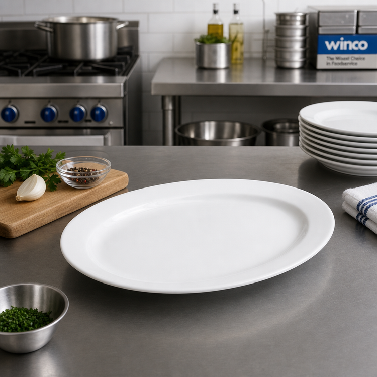 Product image #2 for Winco Birkhall White Oval Rolled Edge Porcelain Platter, 13 x 7-5/8 x 1 Inches
