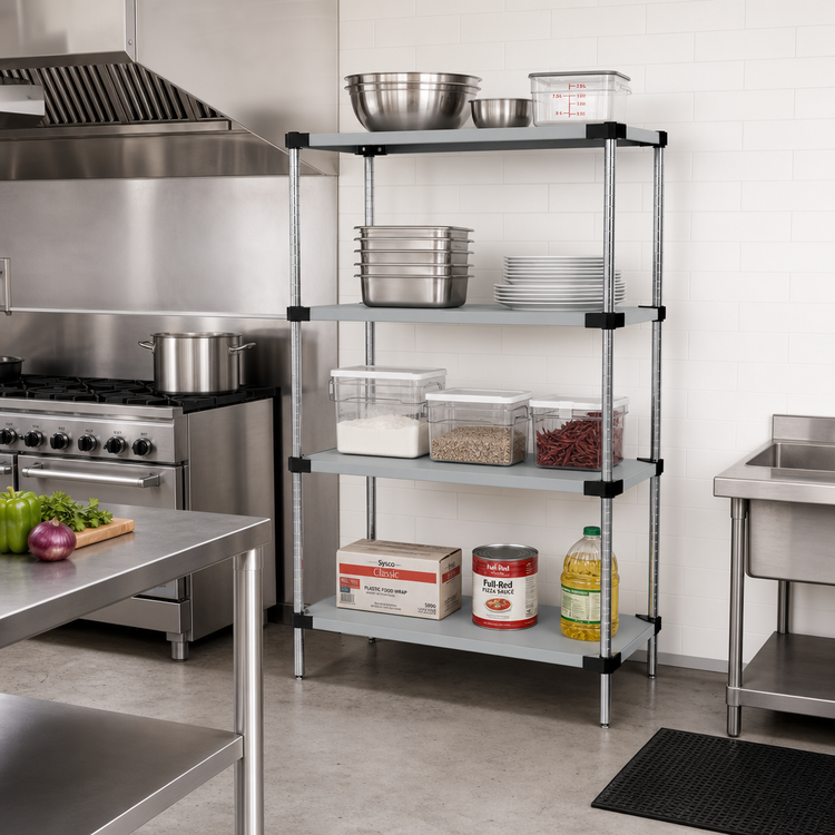 Product image #2 for Quantum 4-Shelf Solid Stainless Steel Stationary Shelving Starter Kit, 30W x 21D x 74H