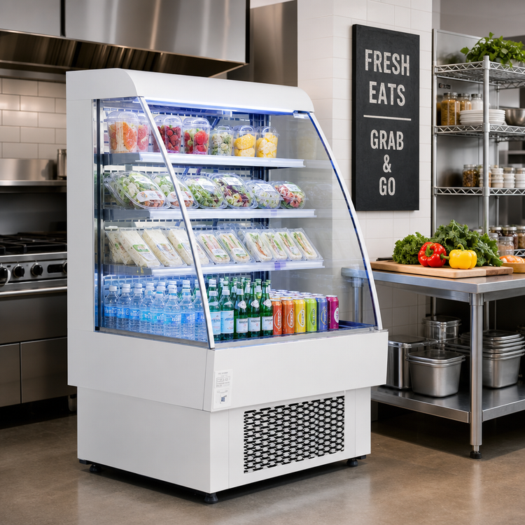 Product image #2 for Omcan Grab-and-Go Refrigerated Open-Air Cooler Vertical Floor Display Case, 39-3/8-Inch Wide, 13.42 Cu. Ft.