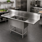 Thumbnail image #2 for John Boos Pro-Bowl 2PB3024-2D30 2-Compartment Stainless Steel Sink with Left & Right Drainboards, 30-Inch Compartments, 10-Inch Backsplash