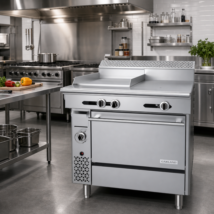 Product image #2 for Garland Cuisine 36-Inch Heavy Duty Gas Combination Range with 18-Inch Thermostatic Griddle, 18-Inch Hot Top, and Standard Oven