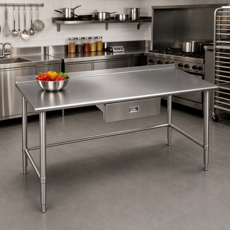 Product image #2 for Eagle Deluxe Series Stainless Steel Work Table with Rear Upturn and Tubular Base, 72 x 24 Inches
