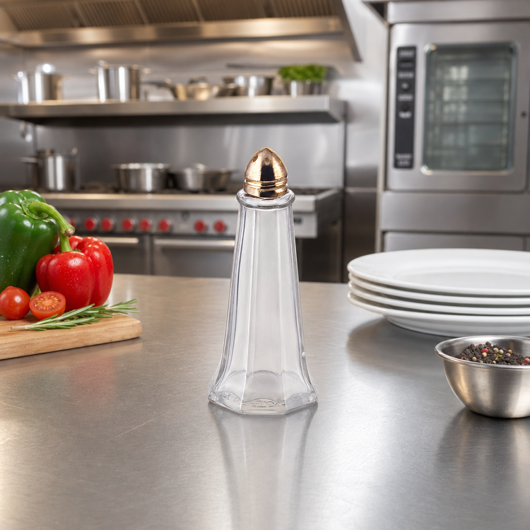 Product image #2 for Winco 1 oz Glass Tower Salt and Pepper Shaker with Brass Top
