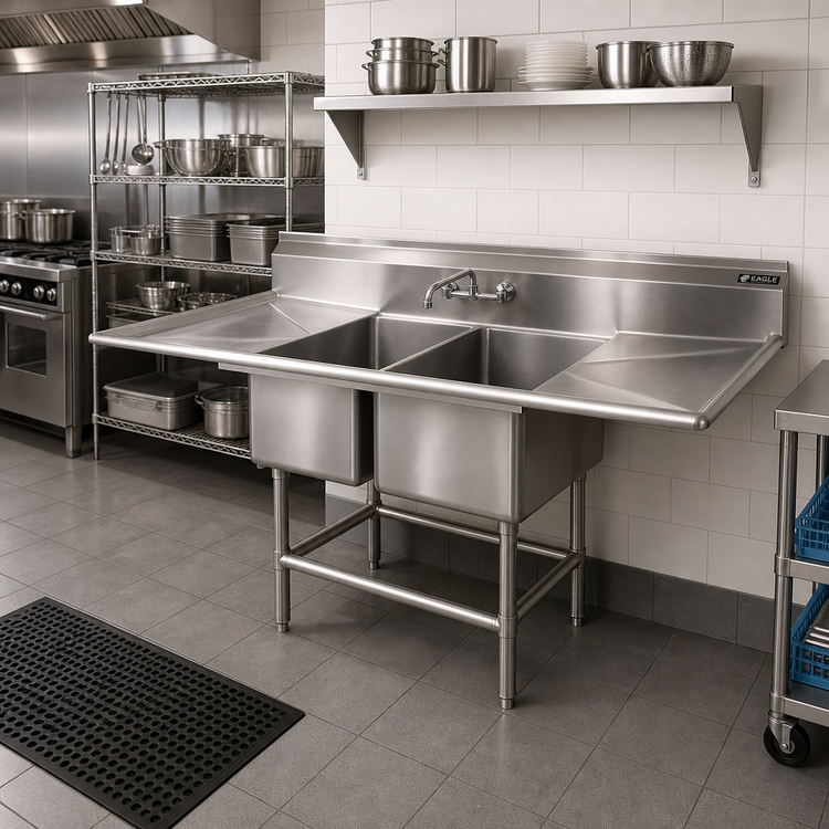 Product image #2 for Eagle Spec-Master Coved Corner Two-Compartment Floor Model Sink with Left 18-Inch Drainboard